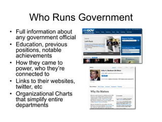 Who Runs GovernmentFull information about any government official