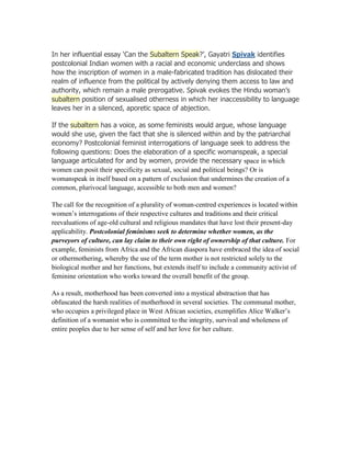 Can The Subaltern Speak