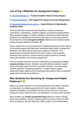 Can the Top 3 Assignment Helper Websites Help Students Score Higher ...