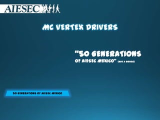MC VERTEX DRIVERS
“50 GENERATIONS
OF AIESEC MEXICO” (NOT A DRIVER)
50 GENERATIONS OF AIESEC MEXICO
 