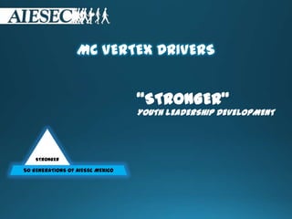 MC VERTEX DRIVERS
“STRONGER”
YOUTH LEADERSHIP DEVELOPMENT
50 GENERATIONS OF AIESEC MEXICO
STRONGER
 