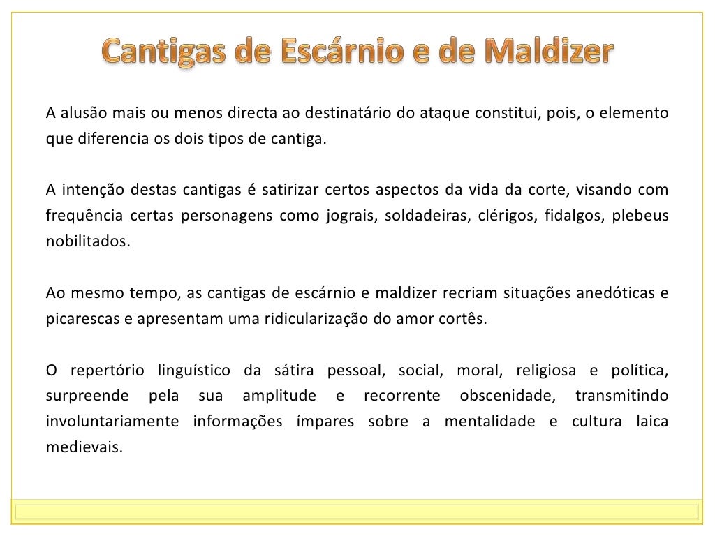 Cantigas De Escárnio E Maldizer Exemplos
