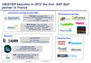 - 6 -Copyright 2013 © .- Maj le 25/09/2013 –Vitamin c’ - 25/09/2013
UBISTER becomes in 2012 the first SAP ByD
partner in F...