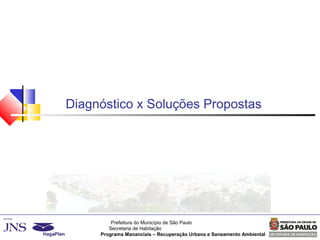 Prefeitura do Município de São Paulo
Secretaria de Habitação
Programa Mananciais – Recuperação Urbana e Saneamento Ambiental
Diagnóstico x Soluções Propostas
 