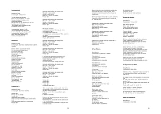 Incomparável                                                                                  Buscar-me-eis e me encontrareis quando me           Se fizeram os céus
                                              Distante de ti Senhor não posso viver           buscardes de todo o vosso coração. serei            E o brilho do sol
                                              Não vale a pena existir                         achado de vós diz o senhor e farei mudar a          Se fez reinar em meio às trevas.
Diante do Trono
                                              Escuta o meu clamor                             vossa sorte.
Composição: Indisponível
                                              Mais que o ar que eu respiro
                                              Preciso de ti                                   Preciso de ti (precisamos de ti a cada instante)
Tu não habitas em tendas,                                                                                                                         Aclame Ao Senhor
                                                                                              Preciso de ti (precisamos senhor) preciso de
Nem em templos feitos por mãos
                                              Distante de ti senhor não posso viver           ti... preciso de ti....
Eterno, Perfeito, Princípio e Fim
                                              Não vale a pena existir                                                                             Aline Barros
Acima das religiões
                                              Escuta o meu clamor                                                                                 Composição: Indisponível
Não há nada no céu, Na terra ou no mar
                                              Mais que o ar que eu respiro                    Distante de ti Senhor não posso viver
Semelhante a Ti, Senhor
                                              Preciso de ti                                   Não vale a pena existir                             Meu Jesus, salvador
Tua imagem está revelada em nós,
                                                                                              Escuta o meu clamor                                 Outro igual não há
Expressão do Teu amor
                                                                                              Mais que o ar que eu respiro                        Todos os dias quero louvar
                                              Não posso esquecer                              Preciso de ti                                       As maravilhas de teu amor
Incomparável, Senhor, Tu és
                                              O que fizeste por mim (fizeste por mim)
Tua voz ressoa como um trovão
                                              Como alto é o céu                               Distante de ti senhor não posso viver               Consolo, abrigo
E as nuvens são o pó dos Teus pés
                                              Tua misericórdia é sem fim                      Não vale a pena existir                             Força e refúgio é o Senhor
Incomparável, Senhor, Tu és,
                                              Como um pai se compadece dos filhos assim tu    Escuta o meu clamor                                 Com todo o meu ser
Minh´alma está apegada a Ti
                                              me amas                                         Mais que o ar que eu respiro                        Com tudo o que sou
Senhor, incomparável és.
                                              Afasta as minhas transgressões                  Preciso de ti                                       Sempre te adorarei
                                              Preciso de ti (senhor)
                                                                                                                                                  Aclame ao Senhor toda a Terra e cantemos
Manancial                                     Distante de ti senhor não posso viver           Preciso   de   ti. preciso como eu preciso de ti.   Poder, majestade e louvores ao Rei
                                              Não vale a pena existir                         Preciso   de   ti senhor.                           Montanhas se prostrem e rujam os mares
                                              Escuta o meu clamor                             Preciso   de   ti. (preciso)                        Ao som de teu nome
Diante do Trono
Composição: Ana Paula Valadão Bessa e André   Mais que o ar que eu respiro                    Preciso   de   ti.
Valadão                                       Preciso de ti
                                                                                                                                                  Alegre te louvo por teus grandes feitos
                                              Distante de ti senhor não posso viver                                                               Firmado estarei, sempre te amarei
Senhor, estou aqui para te adorar                                                             A Tua Palavra
                                              Não vale a pena existir                                                                             Incomparáveis são tuas promessas prá mim
Em tua presença desejo estar
                                              Escuta o meu clamor                                                                                 Aclame ao Senhor toda a Terra e cantemos
Eu sei que nada sou
                                              Mais que o ar que eu respiro                    Aline Barros                                        Poder, majestade e louvores ao Rei
Mas vim me humilhar
                                              Preciso de ti                                   Composição: by Marcelo E Mattos                     Montanhas se prostrem e rujam os mares
Preciso de ti
                                                                                                                                                  Ao som de teu nome
Vem me restaurar
                                              E as lutas vêm tentando me afastar de ti        Tua palavra é
Eu quero ser
                                              Frieza e escuridão procuram me cegar            Luz para o meu caminho                              Alegre te louvo por teus grandes feitos
Como um jardim fechado
                                              Mas eu não vou desistir                         Tua palavra                                         Firmado estarei, sempre te amarei
Regado e cuidado
                                              Ajuda-me Senhor                                 Lâmpada para os meus pés                            Incomparáveis são tuas promessas prá mim
Pelo teu espírito
Flua em mim                                   Eu quero permanecer contigo até o fim
                                                                                              Tua palavra é
Como um manancial
                                              Distante de ti Senhor não posso viver           Luz para o meu caminho
Do meu interior                                                                                                                                   Ao Erguermos as Mãos
                                              Não vale a pena existir                         Tua palavra
Com águas vi - vas
                                              Escuta o meu clamor                             Lâmpada para os meus pés
Restaura o meu ser
                                              Mais que o ar que eu respiro                                                                        Aline Barros
Para o teu louvor
                                              Preciso de ti                                   E Teu amor                                          Composição: News Boys
Eu te farei
                                                                                              É como a doce água
Como um jardim fechado
                                              Distante de ti Senhor não posso viver           Que vem a mim                                       "Clama a mim, e responder-te-ei e anunciar-te-
Regado e cuidado
                                              Não vale a pena existir                         Como em meio à um deserto                           ei coisas grande e ocultas, que não sabes"
Pelo meu espírito
                                              Escuta o meu clamor                                                                                 (Jer.33:3)
Eu fluirei
                                              Mais que o ar que eu respiro                    Como um orvalho
Como um manancial
                                              Preciso de ti                                   Que desce em plena terra seca                       Ao erguermos as mãos pra adorar e clamarmos
Do teu interior
                                                                                              E dela faz surgir                                   a ti
Com águas vi - vas
                                              Preciso de ti                                   Verdes pastos                                       Tu virás, nós viemos aqui, te adorar Deus de
Te restaurarei
                                              Preciso de ti                                                                                       graça e favor
Para o meu louvor
                                              Preciso de ti                                   Como um orvalho                                     És Tu, meu Senhor, digno és do meu louvor, só
                                              Preciso de ti                                   Que desce em plena terra seca                       Tu és
                                              Eu preciso tanto de ti.                         E dela faz surgir                                   Todos dirão que és Tu, sim és Tu
Preciso De Ti                                                                                 Verdes pastos
                                              Se o meu povo que se chama pelo meu nome                                                            Santo, Santo é o Senhor poderoso.
                                              Se humilhar e orar e me buscar e se converter   Quero fazer valer                                   Santo, somente o seu nome é
Diante do Trono
Composição: Ana Paula Valadão                 dos seus maus caminhos.                         Tua palavra em mim
                                              Então eu ouvirei dos céus. perdoarei seus       Pra que o doente tenha onde                         Ao erguermos as mãos e clamarmos a ti,
                                              pecados                                         se curar                                            Tu virás até nós, por tua graça e favor
Preciso de ti
Preciso do teu perdão                         E sararei a sua vida.
Preciso de ti                                                                                 Quero fazer valer
Quebranta meu coração                         Eu é que sei que pensamentos que tem sobre      Tua palavra em mim                                  Deus do Impossível
Como a corça anseia por águas assim tenho     vós, diz o senhor                               Pra que o mundo saiba que Tu
sede                                          Pensamentos de paz e não de mal para buscar     és Senhor
                                              o fim que desejais.                             Tu és Senhor                                        Aline Barros
Como terra seca assim é a minha alma
                                              Então me invocareis, passareis a orar em mim    Tu és Senhor Jesus                                  Composição: Alda Célia
Preciso de ti
                                              e eu vos ouvirei.                               Pois em meio a Tua palavra



                                                                                         25                                                                                                  26
 