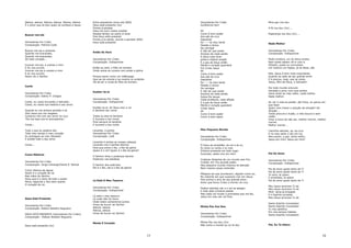 Aleluia, aleluia, Aleluia, aleluia, Aleluia, aleluia.   Entre pecadores como nós (BIS)                    Vencedores Por Cristo                         Mina paz vos dou
É o amor que só tem quem já conhece a Jesus.            Deus está presente (3x)                           Guiilherme Kerr
                                                        Pronto á perdoar                                                                                A fé vos dou (2x)....
                                                        Deus irá ouvir nossa orações                      Ah
                                                        Nossos fardos vai sobre si levar                  Como é bom poder                              Esperança vos dou (2x)....
Buscar-me-eis
                                                        Pois Deus está presente                           Aos pés da cruz
                                                        Pronto p'ra salvar, pronto a perdoar (BIS)        Depositar
Vencedores Por Cristo                                   Deus está presente                                Es------te meu fardo
                                                                                                                                                        Nada Melhor
Composição: Patrícia Codo                                                                                 Pesado e árduo
                                                                                                          De carregar
Buscar-me-eis e achareis                                                                                  E não ter que andar                           Vencedores Por Cristo
                                                        Então Se Verá
Quando me buscardes,                                                                                      Ansioso de nada senão                         Composição: Indisponível
Quando me buscardes,                                                                                      A Deus tudo levar
De todo coração...                                      Vencedores Por Cristo                             grata e súplice oração                        Muito embora, um só Jesus exista,
                                                        Composição: Indisponível                          E a paz de Deus então                         Nem todos sabem vê-lo com é.
Invocar-me-eis, e orareis a mim                                                                           Mente e coração guardará                      Filósofo, poeta ou comunista,
E Eu vos ouvirei,                                       Então se verá, o filho do homem                   Em Cristo Jesus                               Um mesmo um hippie, já se disse, até.
Invocar-me-eis e orareis a mim                          Vindo sobre as nuvens com poder e glória          Ah
E eu vos ouvirei,                                                                                         Como é bom poder                              Mas, Jesus é bem mais importante,
Assim diz o Senhor.                                     Porque assim como um relâmpago                    Aos pés da cruz                               Quando se sabe de seu grande amor.
                                                        Que sai do oriente e se mostra no ocidente        Depositar                                     E é preciso, hoje, que se cante,
                                                        Há de ser a vinda do filho do homem.              Es------te meu fardo                          Jesus, filho de Deus, o Salvador!
Canto                                                                                                     Pesado e árduo
                                                                                                          De carregar                                   Por todo mundo procurei
                                                                                                          E não ter que andar                           Verdade e amor com que sonhei,
                                                        Exaltar-te-ei
Vencedores Por Cristo                                                                                     Ansioso de nada senão                         Vazio achei ao meu redor, nada melhor
Composição: Ederly P. Chagas                                                                              Sobre Ele lançar                              Nada melhor.
                                                        Vencedores Por Cristo                             Cada problema, cada aflição
Canto, eu canto louvando o Salvador.                    Composição: Indisponível                          E a paz de Deus então                         Ao ver a vida se perder, tão fraco, eu penso em
Canto, eu canto sua história e seu amor.                                                                  Mente e coração guardará                      que fazer
                                                        Exaltar-te-ei, óh Deus meu e rei                  Cristo Jesus                                  Quem vem trazer a solução da direção? Da
Quando eu me achava perdido e só                        E bendirei teu nome                               Ah                                            direção...
Veio Jesus pra me resgatar.                                                                               Como é bom poder                              Tanta procura e ilusão, a vida escura e sem
Comprou-me com seu amor na cruz                         Todos os dias te bendirei                         Como é bom saber                              razão.
“Eis-me aqui pra te acompanhar.”                        E louvarei o teu nome                                                                           Viver a troco de não ser, melhor morrer, melhor
                                                        Para sempre te bendirei                                                                         morrer.
Canto...                                                E louvarei o teu nome                                                                           Melhor morrer...

Tudo o que eu poderia dar,                              Levantai, ó portas                                Meu Pequeno Mundo
                                                                                                                                                        Caminho estreito, eu via cruz
Todo meu tempo e meu coração                            Vencedores Por Cristo                                                                           E no meu peito o céu em luz.
Eu entreguei ao meu Salvador                            Composição: Calé                                  Vencedores Por Cristo                         Meu sonho, a paz, achei enfim,
E aceitei todo o seu amor.                                                                                Composição: Indisponível                      Jesus em mim! Jesus em mim!
                                                        Levantai ó portas as vossas cabeças
Canto...                                                Levantai-vos ó portais eternos                    Ó Deus da amplidão, do sol e do ar,
                                                        Para que entre o Rei, o Rei da glória             Eu sinto no vento e no mar.
                                                        Quem é o rei? Quem é o Rei da glória?             Embora presente em todo lugar
                                                                                                          Surpreso, estás vivo em mim.                  Pai De Amor
Como Ribeiros
                                                        O Senhor forte e poderoso Senhor
                                                        Poderoso nas batalhas                             Crateras distantes de um mundo sem fim,       Vencedores Por Cristo
Vencedores Por Cristo                                                                                     Criaste, em Teu grande poder,                 Composição: Indisponível
Composição: Jorge Camargo/David A. Ramos                O Senhor dos exércitos                            Meu pequeno mundo chamou-te atenção
                                                        Ele é o Rei, ele é o Rei da glória!               Nem mesmo posso entender.                     Pai de amor gosto tanto de Ti
Como ribeiros de águas
                                                                                                                                                        Pai de amor gosto tanto de Ti
Assim é o coração de rei                                                                                  Milagres sei que acontecem, alguém como eu,   Te amo, te quero
Nas mãos do Senhor.                                                                                       No instante em que ousamos crer em Jesus.     E prostrado, te adoro
Deus que é o dono de todo o poder                                                                         Pois somos o alvo do seu grande amor,
                                                        Lá Está O Meu Tesouro                                                                           Pai de amor gosto tanto de Ti
Move, segundo o Seu bem querer,                                                                           Amor que levou Cristo a morrer na cruz.
O coração de rei.
                                                                                                                                                        Meu Jesus amoroso Tu és
                                                        Vencedores Por Cristo                             Podem estrelas cair e o sol se apagar,        Meu Jesus amoroso Tu és
                                                        Composição: Indisponível                          E todo este universo passar.                  Minh´alma já limpaste
                                                                                                          Mas nada vai mudar a promessa que me fez,     E o Espírito enviaste
                                                        Lá está o meu tesouro                             Jesus em meu ser vai ficar.
Deus Está Presente                                                                                                                                      Meu Jesus amoroso Tu és
                                                        Lá onde não há choro
                                                        Onde todos cantaremos juntos
                                                                                                                                                        Santo Espírito Consolador
Vencedores Por Cristo                                   Hinos de louvor ao Senhor
                                                                                                          Minha Paz Vos Dou                             Santo Espírito Consolador
Composição: Edilson Botelho Nogueira                    Aleluia, aleluia
                                                                                                                                                        Tu nos santifica
                                                        Aleluia, aleluia
                                                                                                                                                        Em nós sempre habitas
DEUS ESTÁ PRESENTE (Vencedores Por Cristo)              Hinos de louvor ao Senhor                         Vencedores Por Cristo
                                                                                                                                                        Santo Espírito Consolador
Composição : Edilson Botelho Nogueira                                                                     Composição: Indisponível

                                                        Mente E Coração                                   Minha Paz vos dou (2x)
Deus está presente (2x)                                                                                   Não como o mundo eu vo-la dou                 Pai, Eu Te Adoro



                                                                                                     15                                                                                             16
 