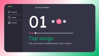 You can enter a subtitle here if you need it
01
Top songs
Search
Home
Library
Our Music Playlists
 