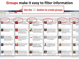 Groups make it easy to filter informationUse the        button to create groups
