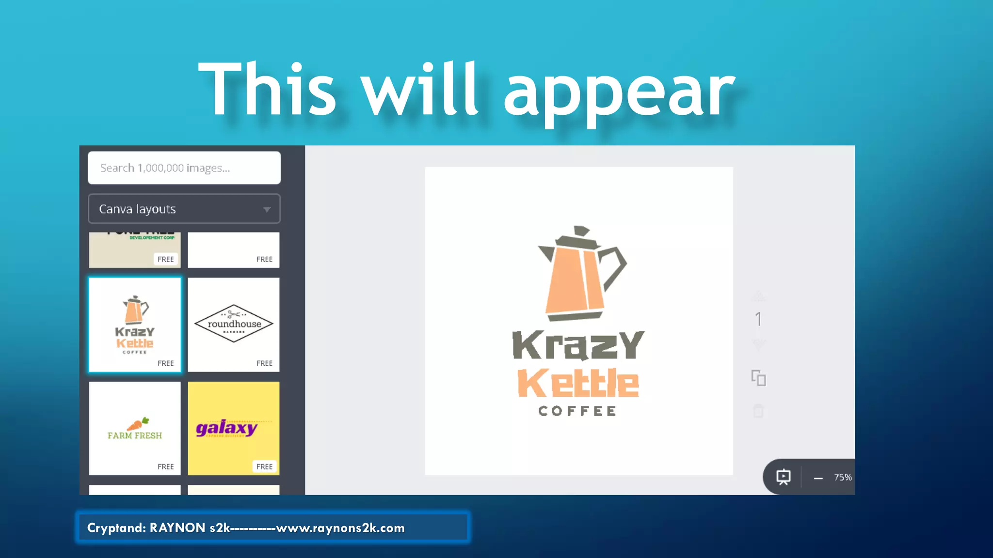 This will appear
Cryptand: RAYNON s2k----------www.raynons2k.com
 