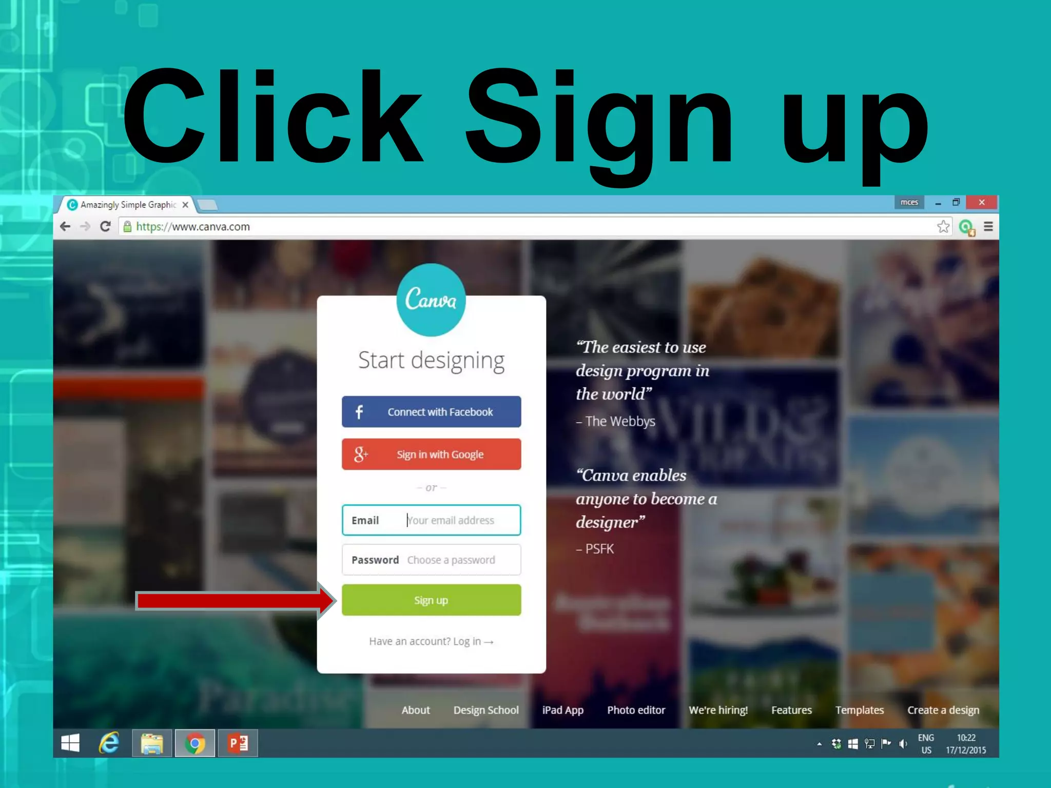 Click Sign up
 