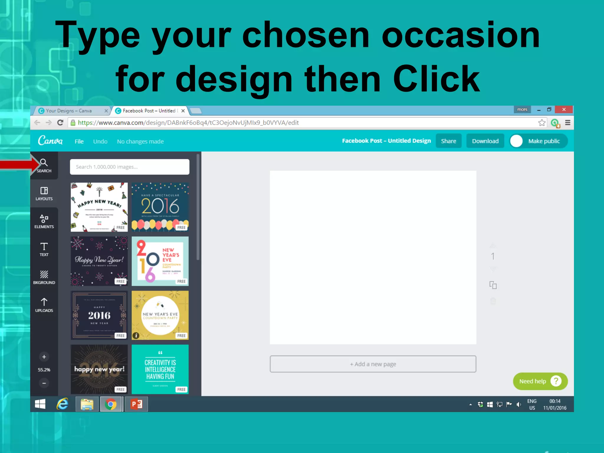 Type your chosen occasion
for design then Click
 