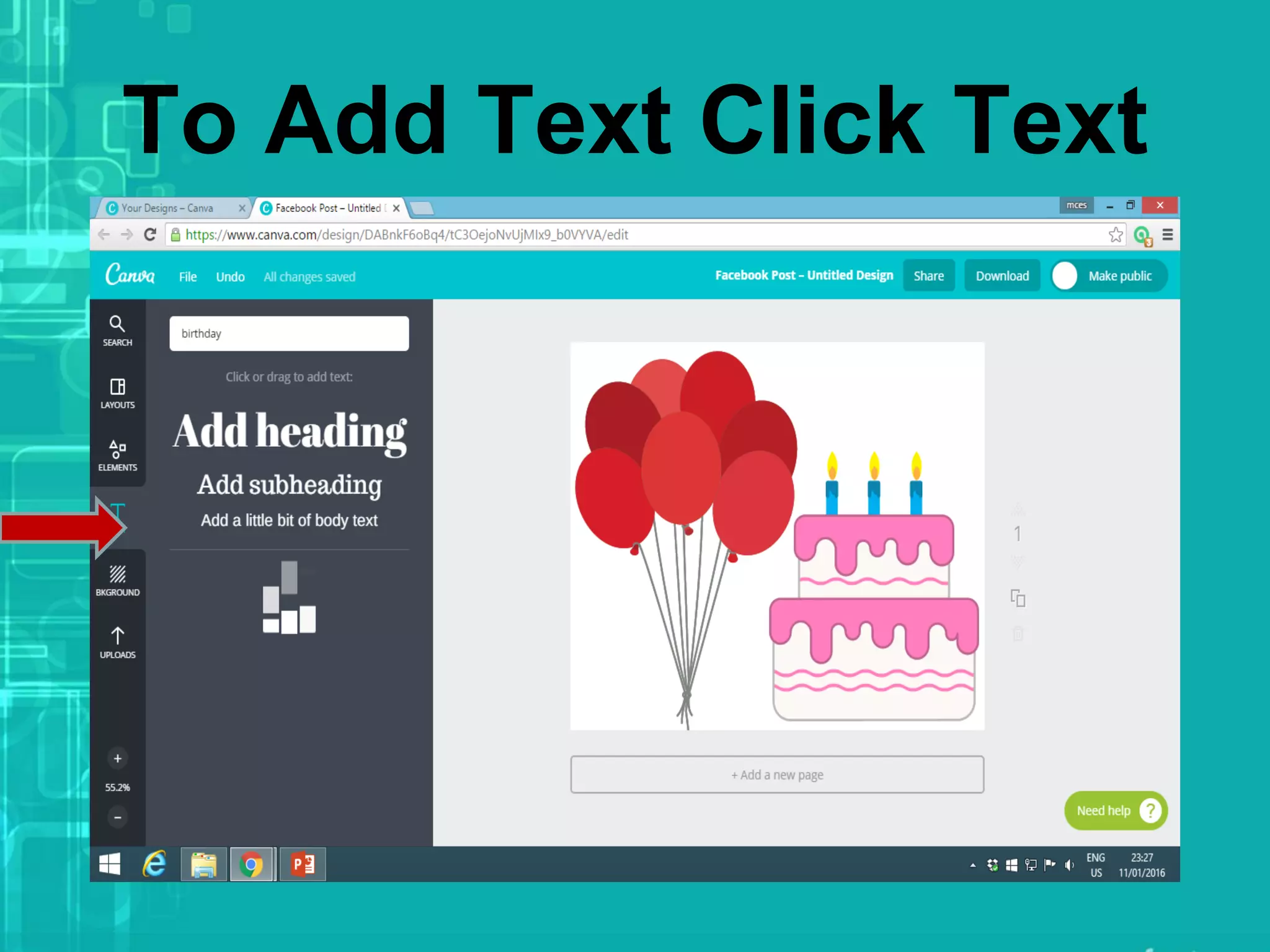 To Add Text Click Text
 