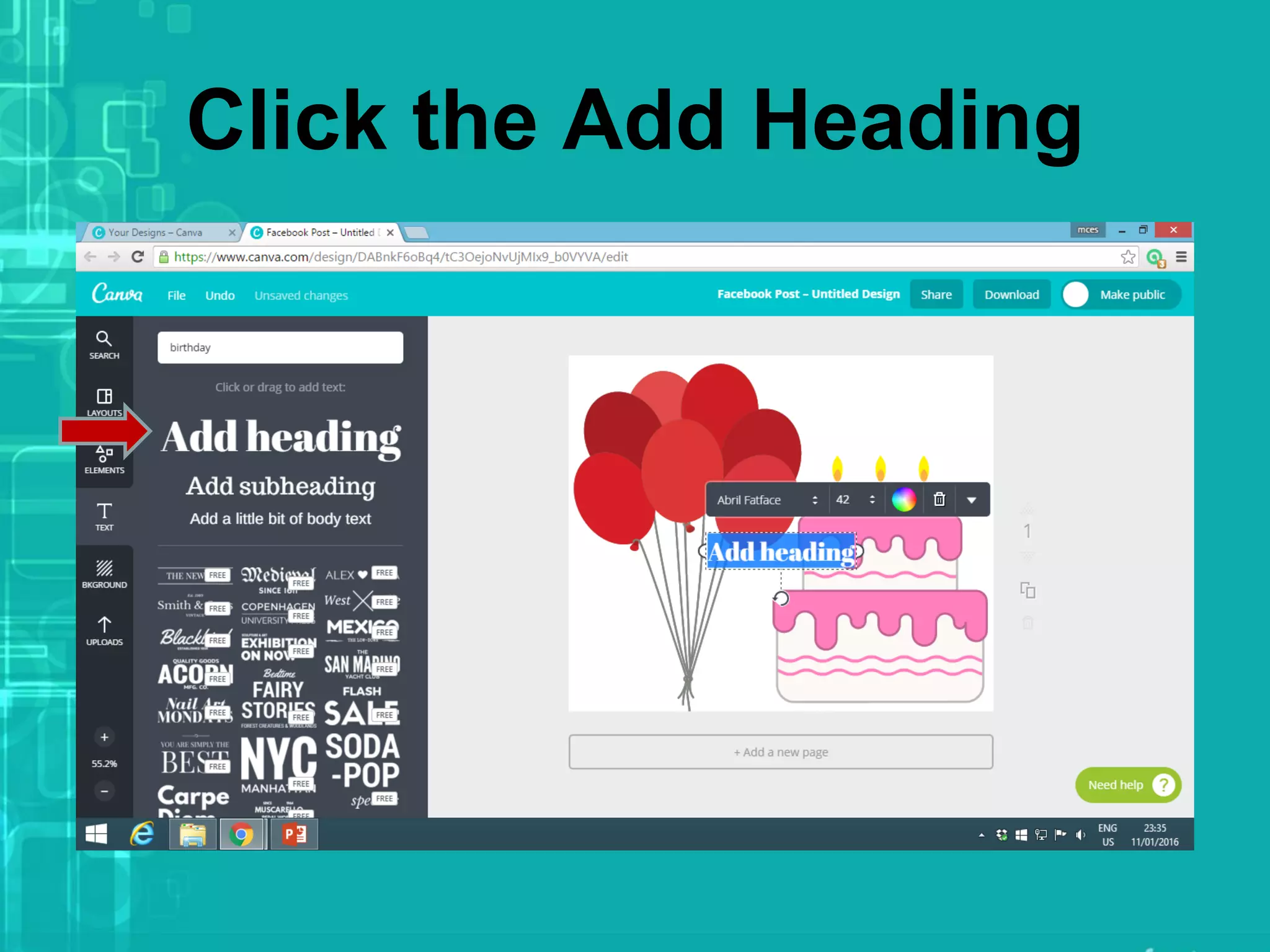 Click the Add Heading
 