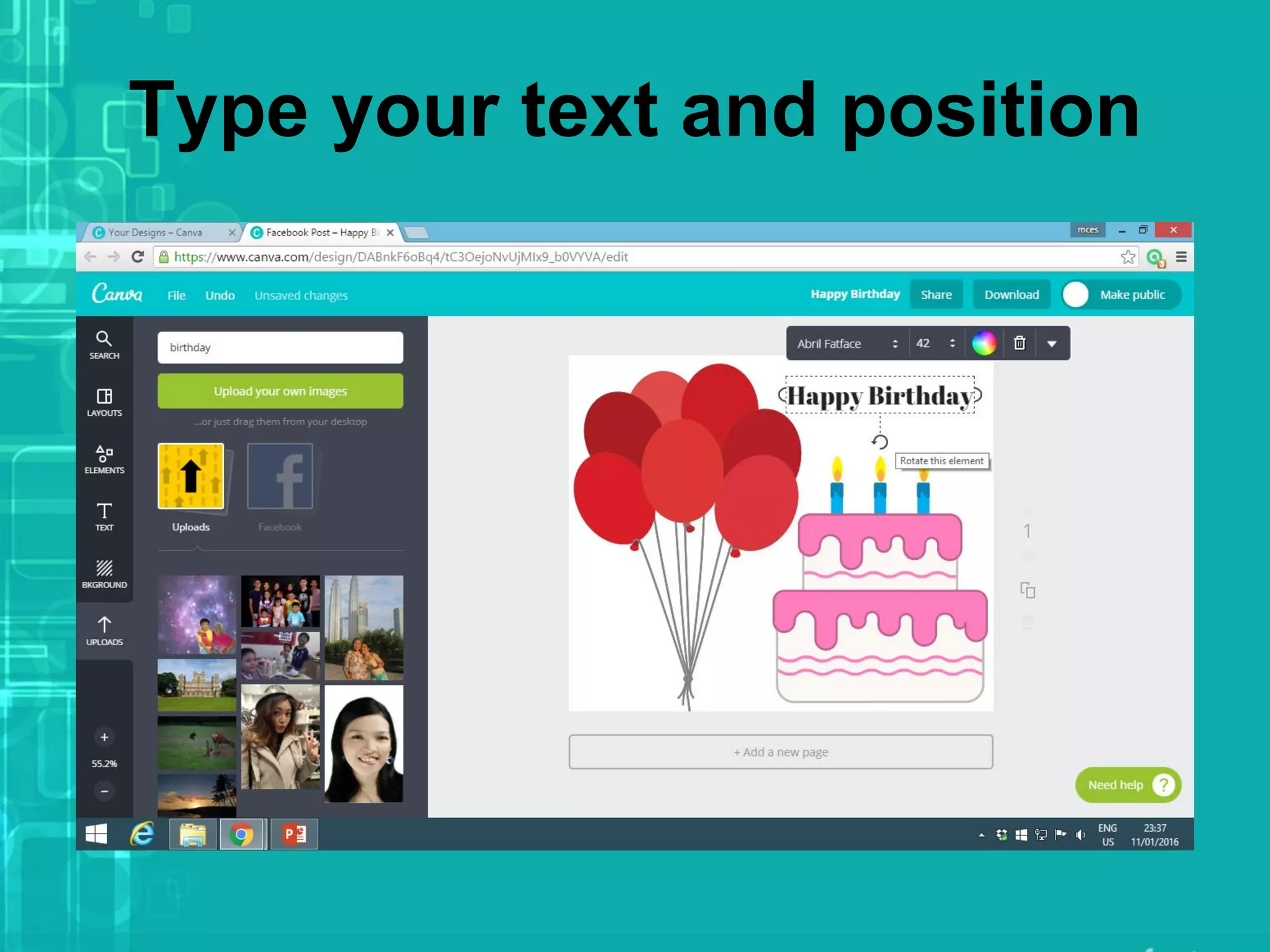 Type your text and position
 