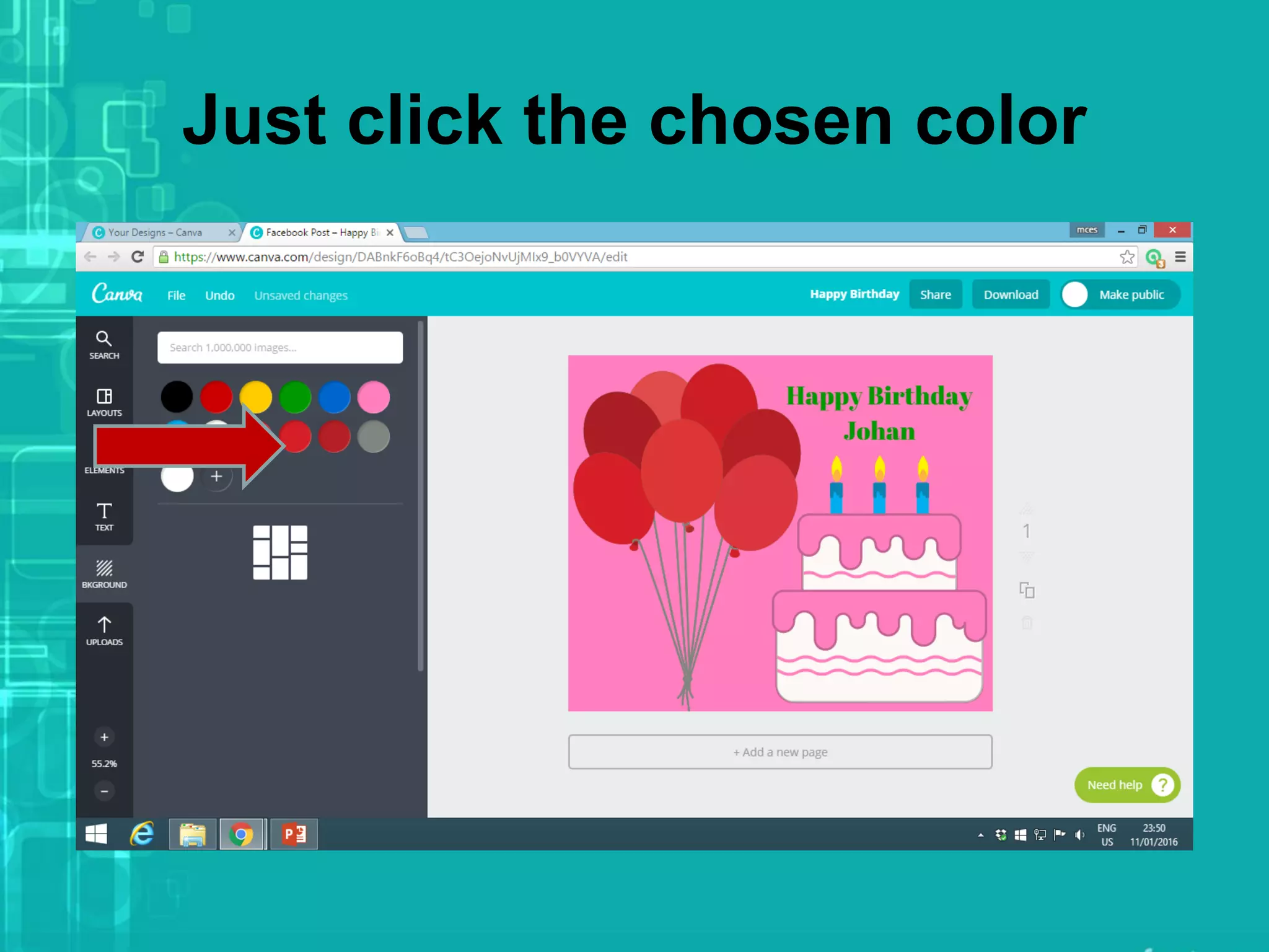 Just click the chosen color
 