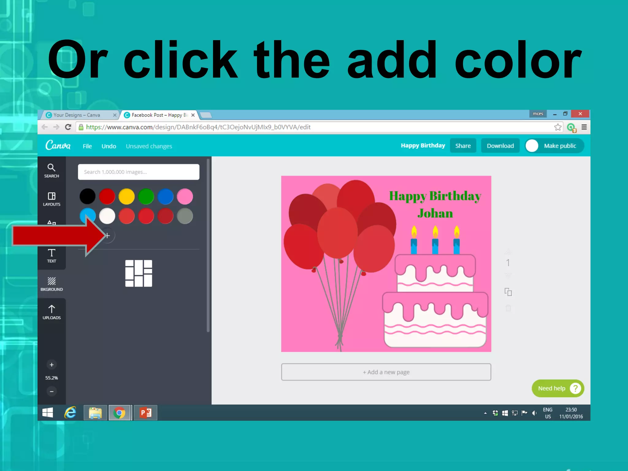 Or click the add color
 