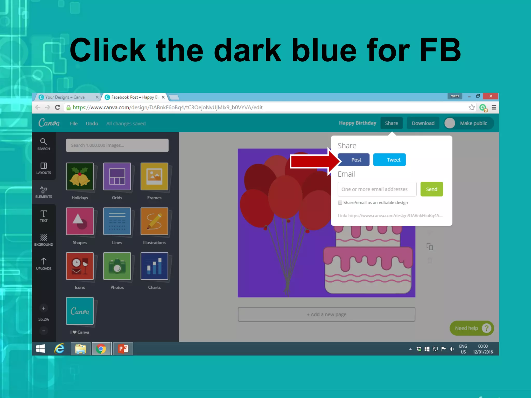 Click the dark blue for FB
 