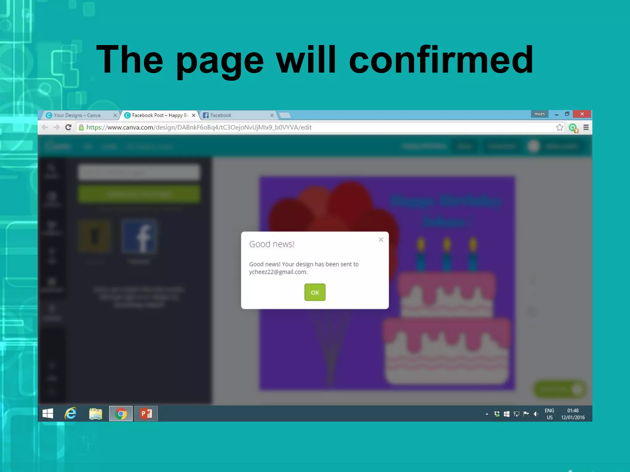 The page will confirmed
 