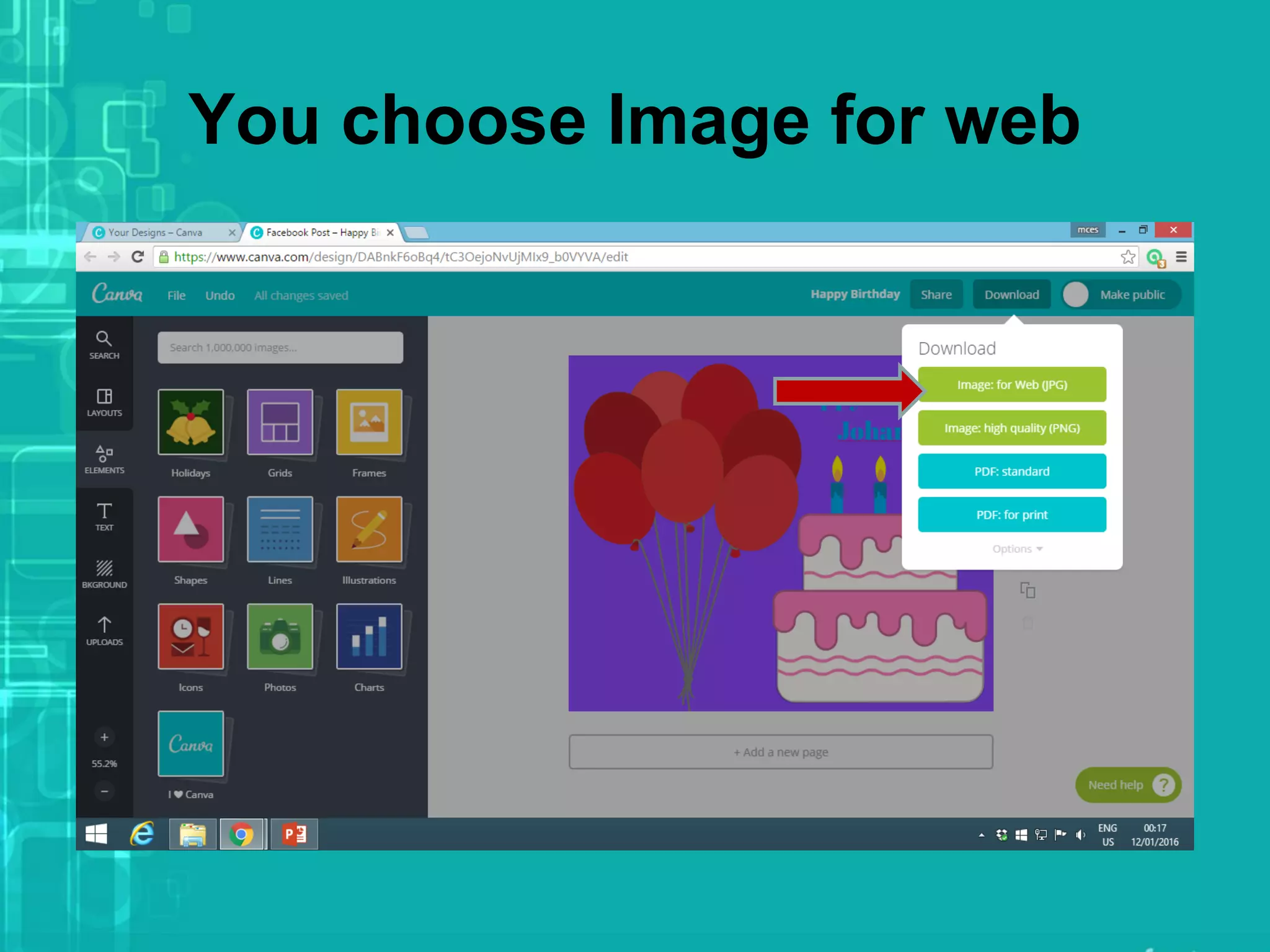 You choose Image for web
 