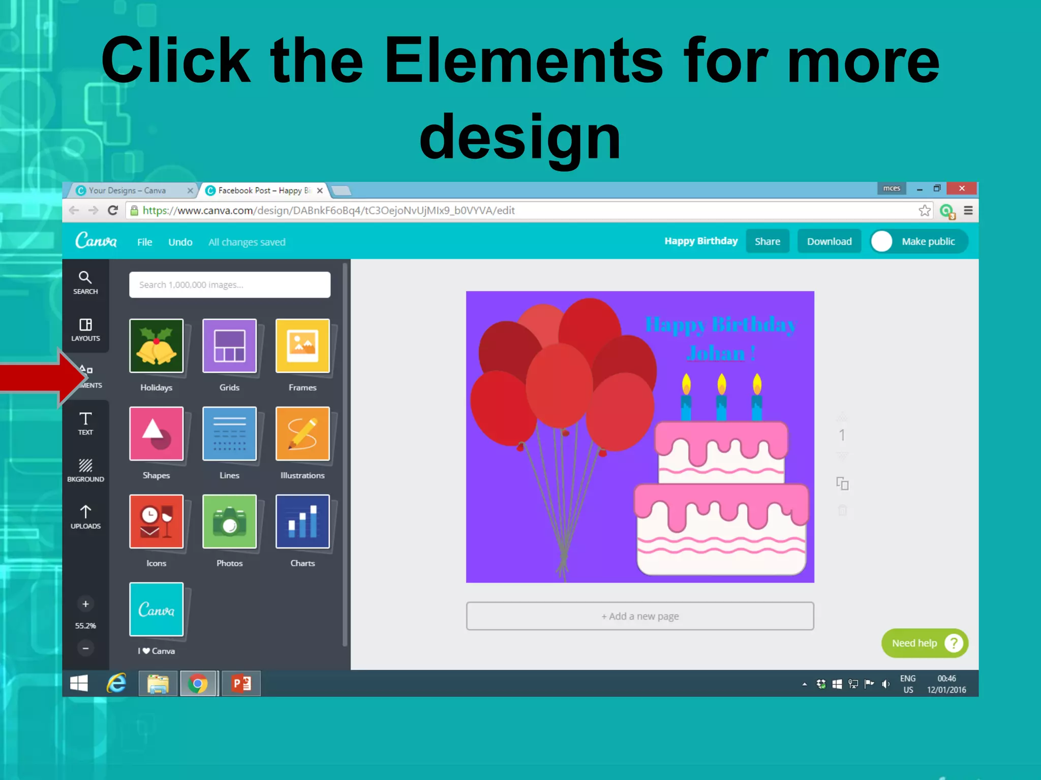 Click the Elements for more
design
 