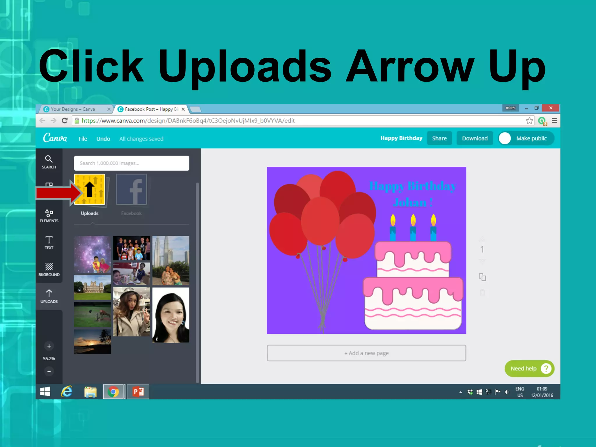 Click Uploads Arrow Up
 