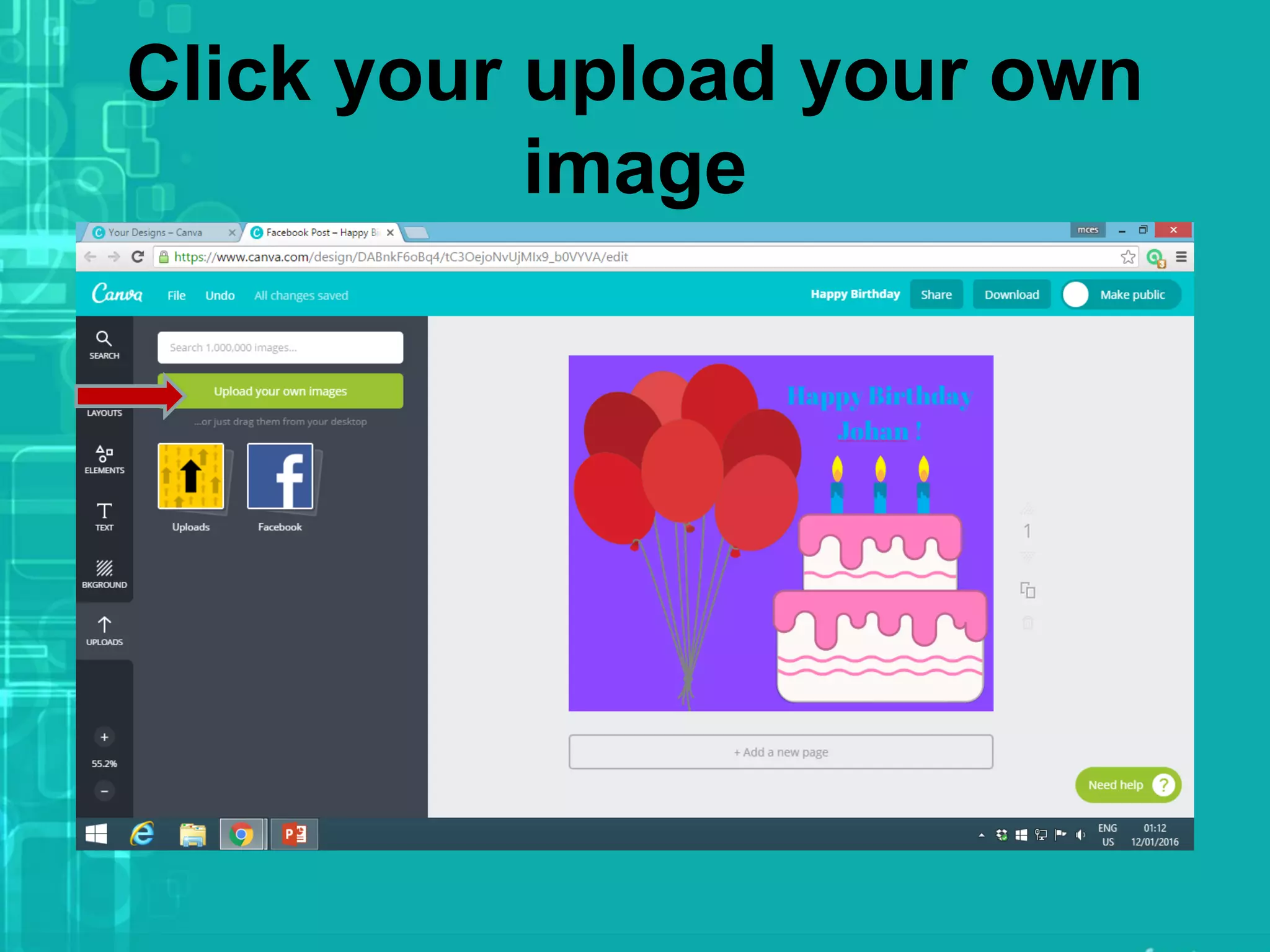 Click your upload your own
image
 