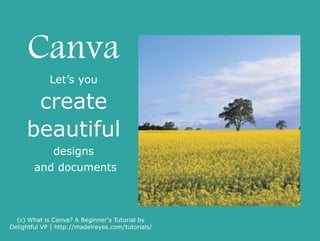 Canva
Has a
Drag
and
drop
feature
To create stunning
graphics
(c) What is Canva? A Beginner's Tutorial by
Delightful VP | ...