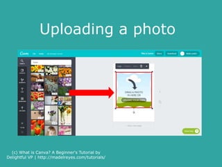 Click “upload your own”
(c) What is Canva? A Beginner's Tutorial by
Delightful VP | http://madelreyes.com/tutorials/
 