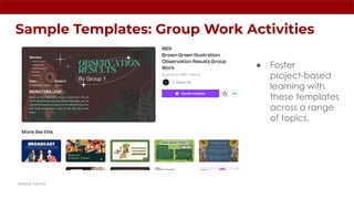 Sample Templates: Group Work Activities
● Foster
project-based
learning with
these templates
across a range
of topics.
source: canva
 
