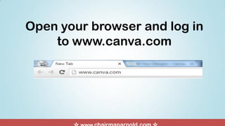 Open your browser and log in
to www.canva.com
 