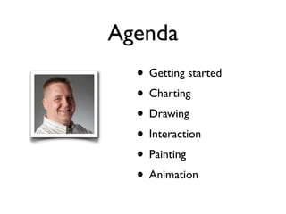Agenda
  • Getting started
  • Charting
  • Drawing
  • Interaction
  • Painting
  • Animation
 