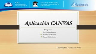 Aplicación CANVAS
Integrantes:
❖ Goya Robayo Génesis
❖ Martillo Cruz Gabriel
❖ Paucar Zhinín Yanira
Docente: Msc. Ivan Endara Velez
 
