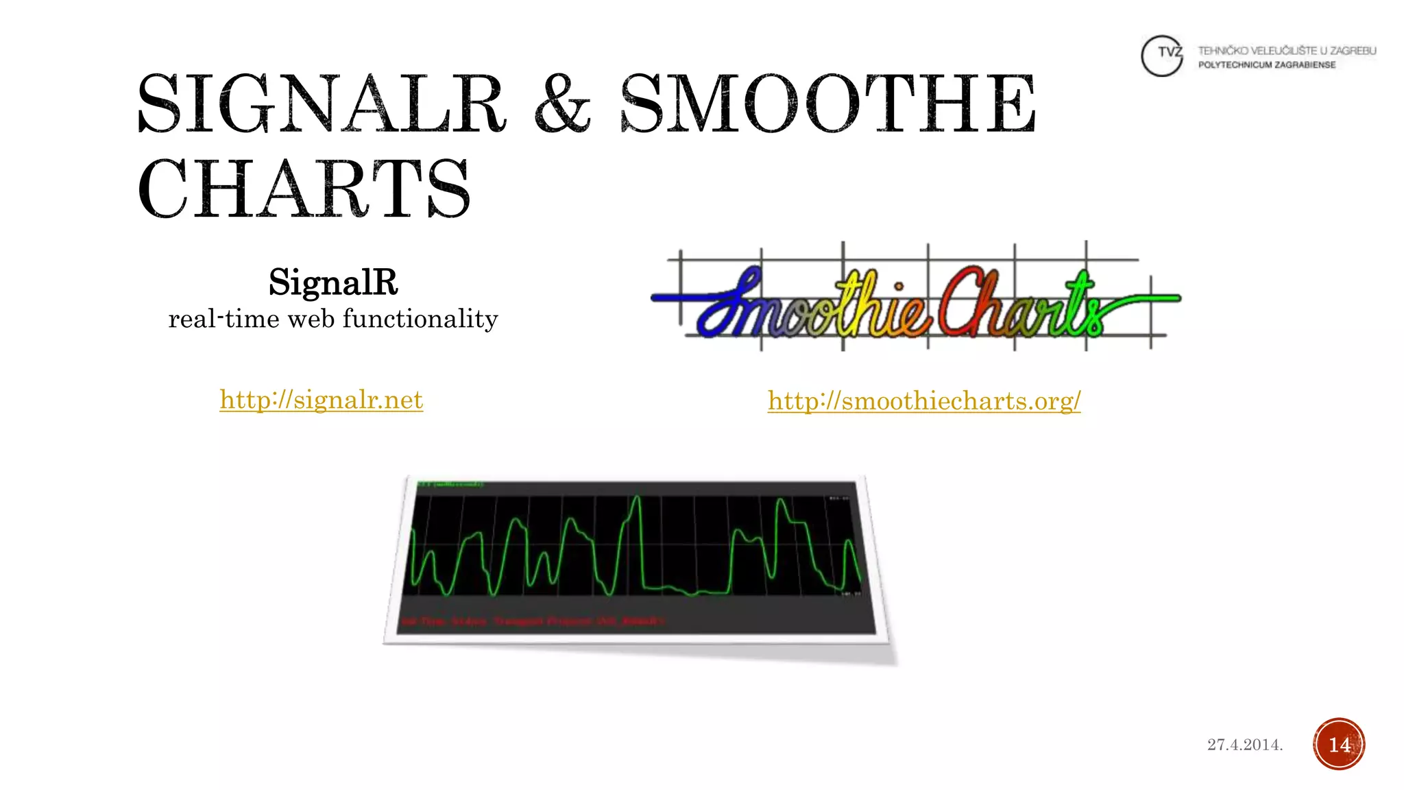 27.4.2014. 14
SignalR
real-time web functionality
http://smoothiecharts.org/http://signalr.net
 