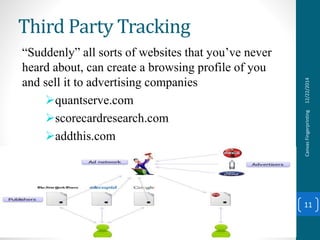 Third Party Tracking
“Suddenly” all sorts of websites that you’ve never
heard about, can create a browsing profile of you
and sell it to advertising companies
quantserve.com
scorecardresearch.com
addthis.com
12/22/2014CanvasFingerprinting
11
 