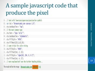 A sample javascript code that
produce the pixel
12/22/2014CanvasFingerprinting
19
 