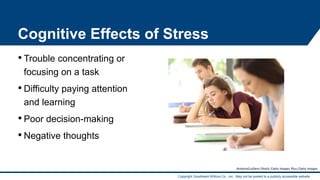 Copyright Goodheart-Willcox Co., Inc. May not be posted to a publicly accessible website.
Cognitive Effects of Stress
• Trouble concentrating or
focusing on a task
• Difficulty paying attention
and learning
• Poor decision-making
• Negative thoughts
AntonioGuillem/iStock/Getty Images Plus/Getty Images
13
 