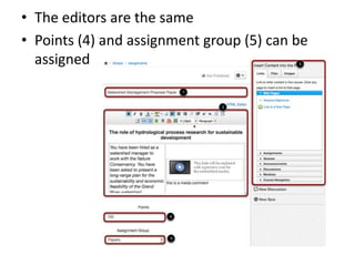 • The editors are the same
• Points (4) and assignment group (5) can be
assigned