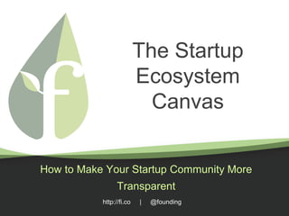 http://fi.co | @founding
The Startup
Ecosystem
Canvas
How to Make Your Startup Community More
Transparent
 