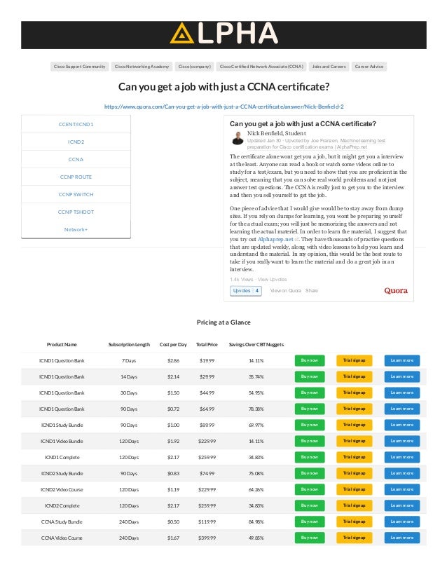 Can you get a job with just a ccna certificate alpha prep