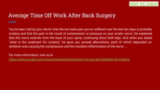 Average Time Off Work After Back Surgery
You've been told by your doctor that the low back pain you've suffered over the l...