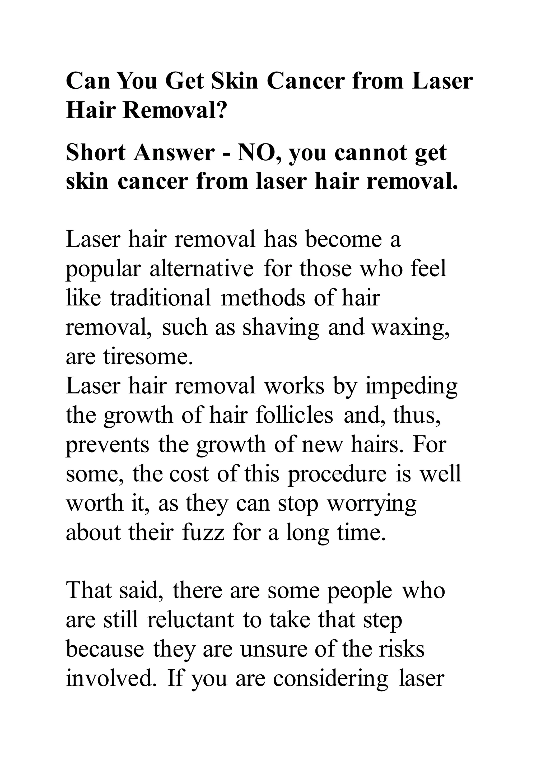 Can you get skin cancer from laser hair removal PDF
