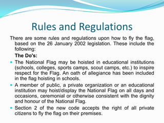 SECTION VIII		DISPLAY OVER PUBLIC BUILDINGS / OFFICIAL RESIDENCESSECTION IX		DISPLAY ON MOTOR CARSSECTION X		DISPLAY ON TRAINS / AIRCRAFTSSECTION XI		HALF-MASTING