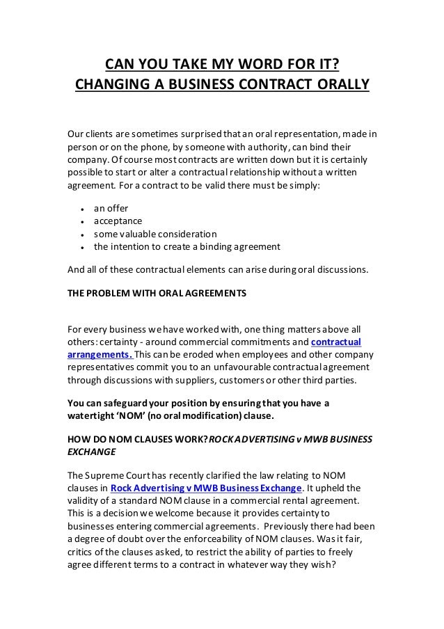 can you take my word for it changing a business contract payment schedule contract