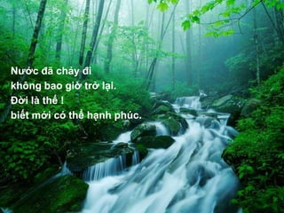 Nước đã chảy đi
không bao giờ trở lại.
Đời là thế !
biết mới có thể hạnh phúc.
 