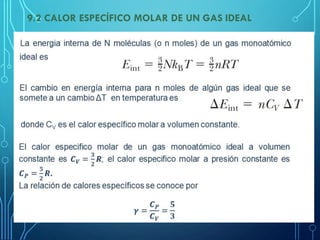 9.2 CALOR ESPECÍFICO MOLAR DE UN GAS IDEAL
 