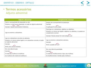 61
• Termos acessórios
Adjunto adnominal
 