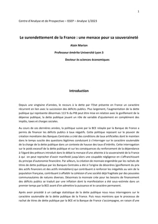 1
Centre d’Analyse et de Prospective – ISSEP – Analyse 1/2023
Le surendettement de la France : une menace pour sa souverai...