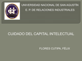 UNIVERSIDAD NACIONAL DE SAN AGUSTÍN
E. P. DE RELACIONES INDUSTRIALES
FLORES CUTIPA, FÉLIX
CUIDADO DEL CAPITAL INTELECTUAL
 