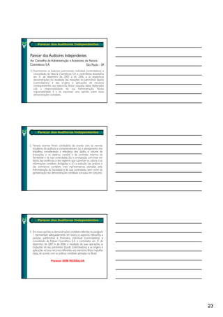 Parecer dos Auditores Independentes




Parecer dos Auditores Independentes




Parecer dos Auditores Independentes




       Parecer SEM RESSALVA




                                      23
 