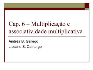 Cap. 6 – Multiplicação e associatividade multiplicativa Andréa B. Gallego Liseane S. Camargo 